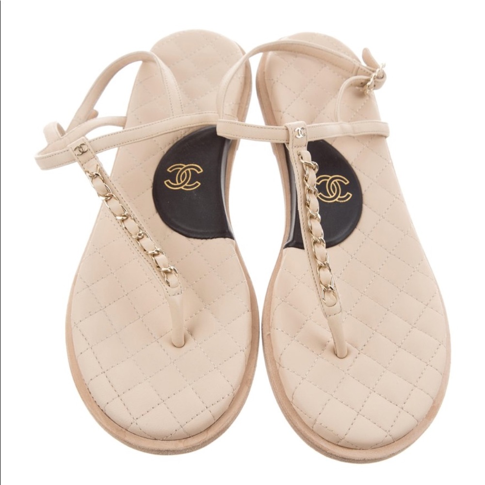 CHANEL Chain Link T-Strap Sandals